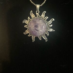 Silver and Purple Sun Pendant Necklace
